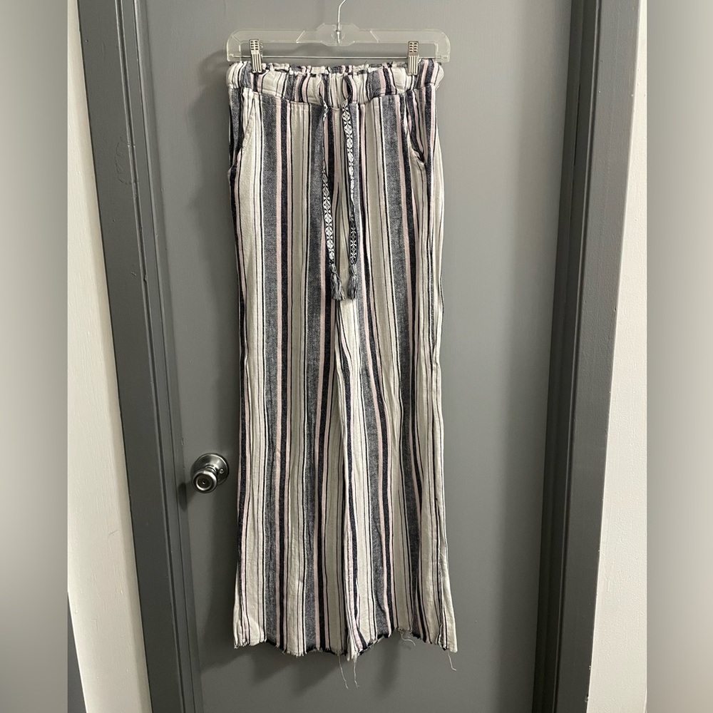 Striped Flowy Leg Tie Casual Pants